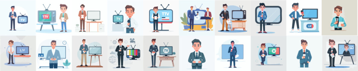 vector set of presenter tv