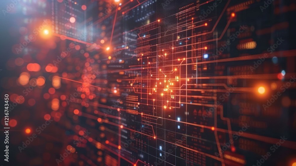 Poster abstract digital background with glowing circuits and lights, representing technology and innovation