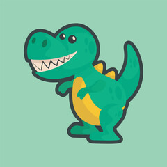 cute tyrannosaurus rex character with outline flat vector design