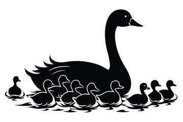 Obraz premium Duck and baby duckling vector icon isolated on white background