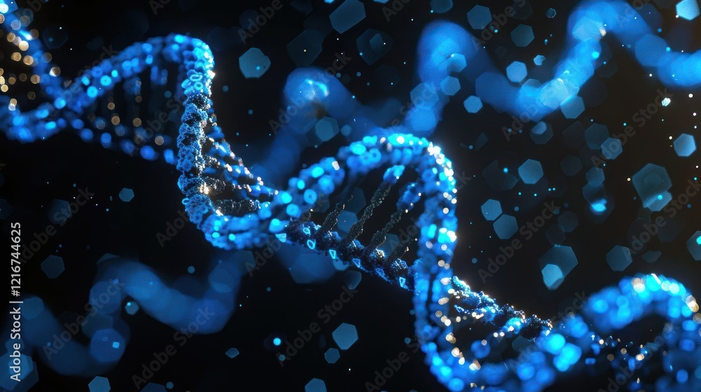 Aufkleber abstract representation of dna structure with glowing blue particles on dark background