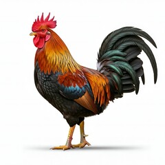 Fototapeta premium Realistic Rooster Standing with Black Tail and Orange Breast on Transparent Background