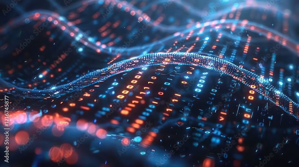 Fototapete Abstract representation of flowing data streams with vibrant colors and illuminated patterns