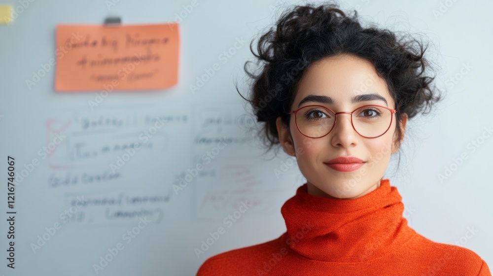 Poster contemporary multicultural collaboration casual office scene with whiteboard and modern textures for