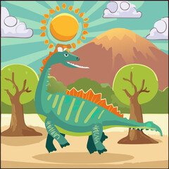 Dinosaur in the park. Vector illustration of a cartoon dinosaur.
