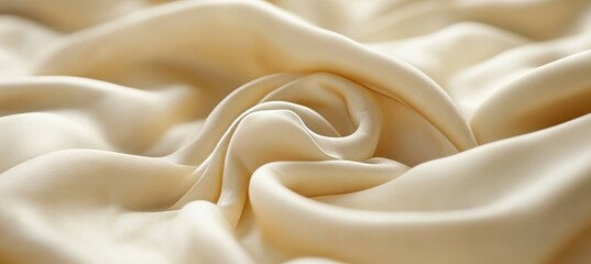 Obraz premium Close-Up of Flowing Beige Satin Fabric with Elegant Curves and Soft Lighting, Ideal Background