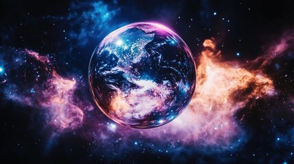 Fototapeta premium Vibrant Digital Earth in a Cosmic Nebula