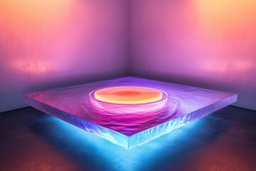 Vibrant abstract installation with illuminated gradient colors in modern space