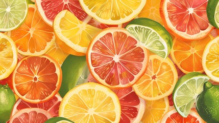 Seamless pattern of citrus fruits.