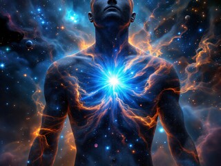 A cosmic silhouette radiating energy amidst a starry universe.