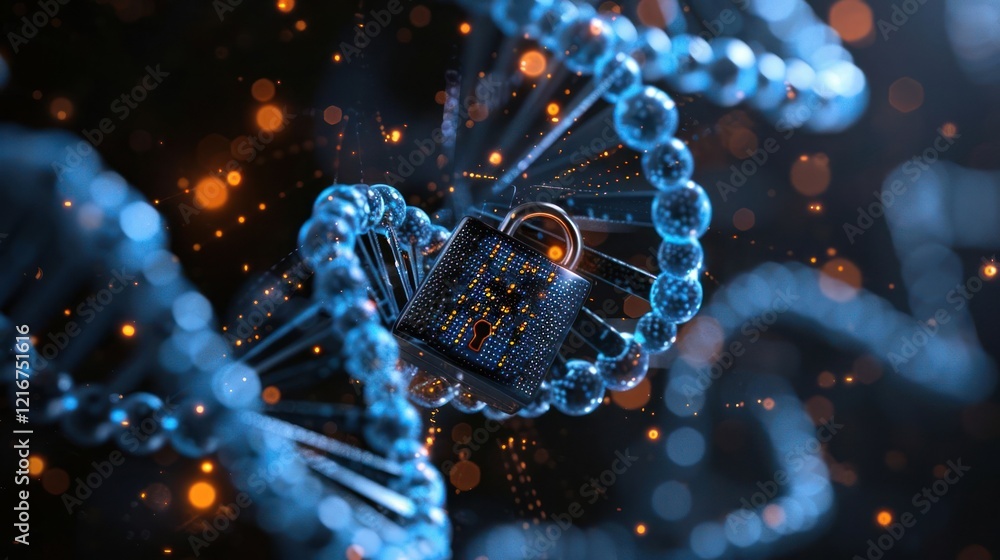 Aufkleber intricate digital representation of dna strands with a secure lock symbolizing genetic data protecti