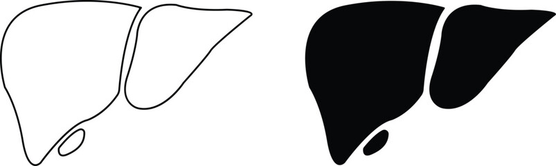 Human liver organ line and flat icon, showing various health and medicine concepts designs, Human body related internal organ. Anatomical liver symbol on isolated transparent background. Human anatomy