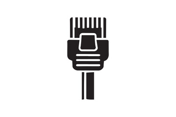 simple and subtle vector silhouette of rj45 connector in black and white, set against a white background. 