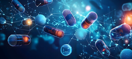 Intelligent pharma analytics powered AI visualized in a detailed vector showing how artificial intelligence analyzes clinical data and market trends to guide drug development