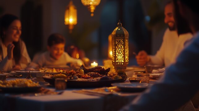 Family enjoying traditional ramadan dinner together at home