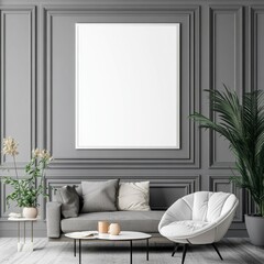 Modern Living Room Scene with Minimalist Decor and Greenery