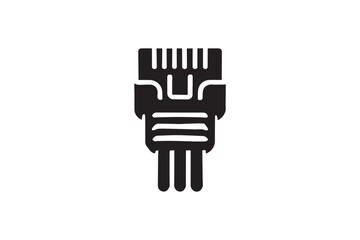 simple and subtle vector silhouette of rj45 connector in black and white, set against a white background. 