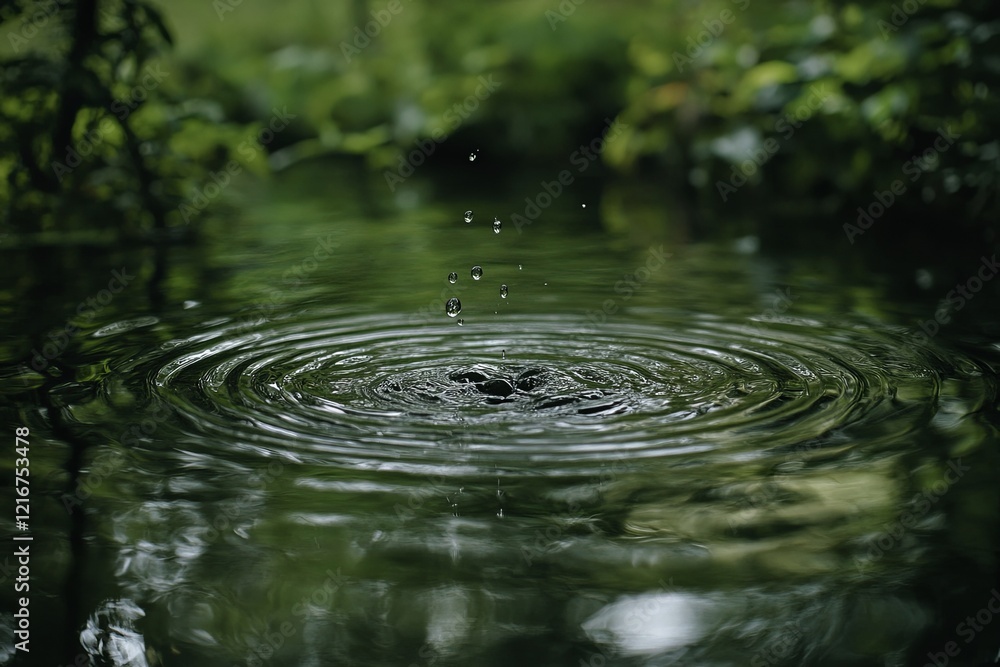 Aufkleber water droplets create ripples in a serene pond surrounded by lush greenery on a calm afternoon. gene