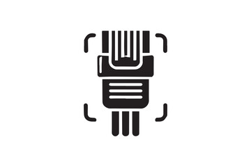 simple and subtle vector silhouette of rj45 connector in black and white, set against a white background. 