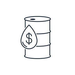 Barrel and drop of oil with dollar. Petrodollar. Vector linear icon isolated on white background.