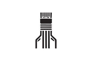 simple and subtle vector silhouette of rj45 connector in black and white, set against a white background. 