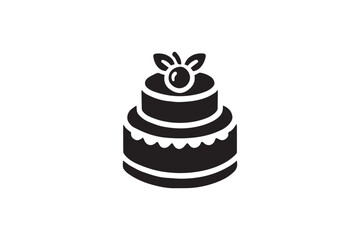 simple and subtle vector silhouette of birthday cake in black and white, set against a white background. 