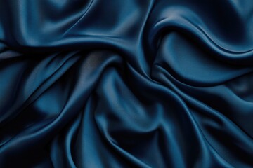 Fototapeta premium A blue fabric with a pattern of waves. The fabric is very smooth and shiny. The blue color is very deep and rich