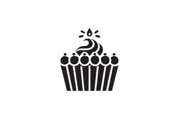 simple and subtle vector silhouette of birthday cake in black and white, set against a white background. 