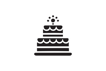 simple and subtle vector silhouette of birthday cake in black and white, set against a white background. 