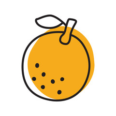 Citrus orange or lemon doodle icon hand drawn with black line in freehand style. Vector illustration isolated on white background
