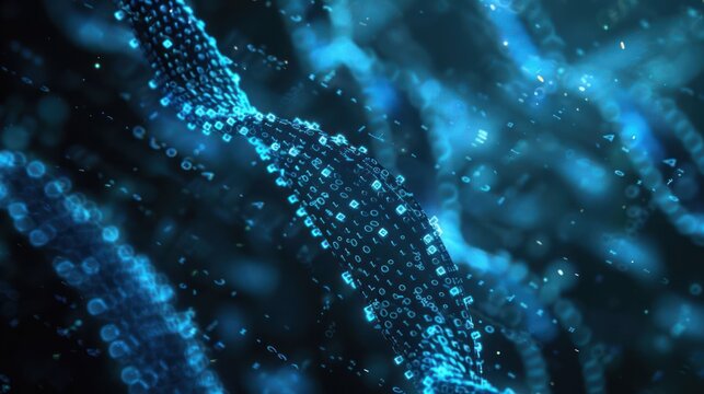 Abstract representation of digital data flow with glowing binary code in a futuristic setting