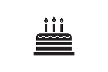 simple and subtle vector silhouette of birthday cake in black and white, set against a white background. 