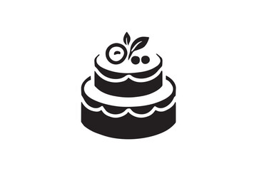 simple and subtle vector silhouette of birthday cake in black and white, set against a white background. 
