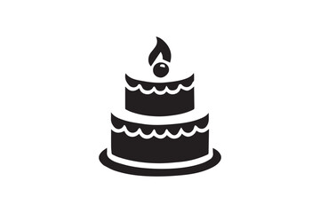 simple and subtle vector silhouette of birthday cake in black and white, set against a white background. 