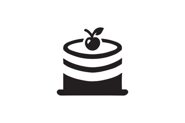 simple and subtle vector silhouette of birthday cake in black and white, set against a white background. 