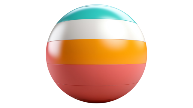 Abstract striped colorful sphere, a 3D geometric ball design for modern digital artwork, transparent background.