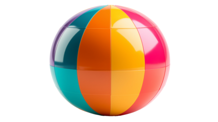Abstract colorful sphere design with vibrant rainbow hues, a 3D geometric illustration for digital art, transparent background.