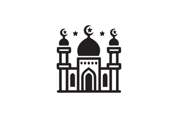 simple and subtle vector silhouette of mosque in black and white, set against a white background. 