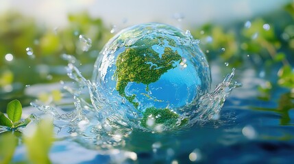 3D illustration of water molecules blending technology and nature, highlighting global water resource management