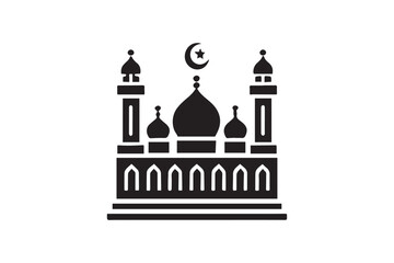 simple and subtle vector silhouette of mosque in black and white, set against a white background. 