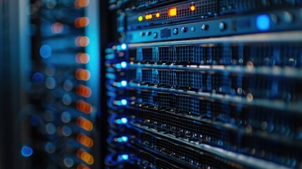 Close-up view of illuminated server racks in a data center showcasing technology in action (9)