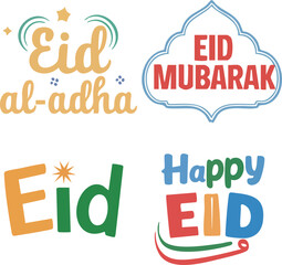 collection of Eid-related graphics, predominantly in the form of textual designs.