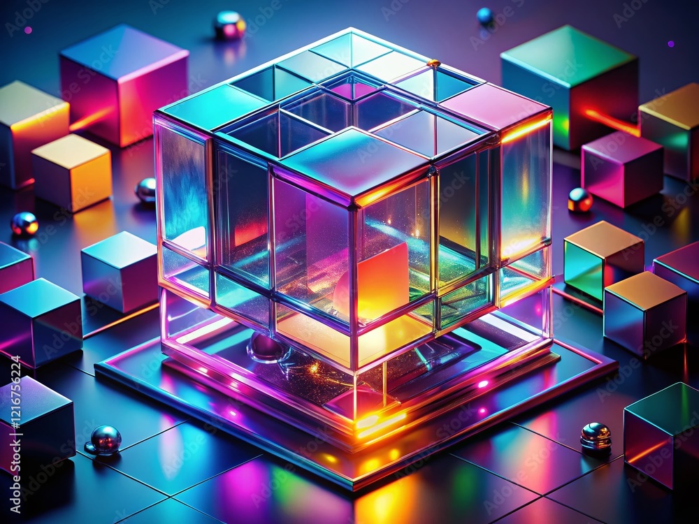 Poster abstract isometric glowing cube background - futuristic 3d geometric design for website banner poste