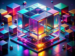 Abstract Isometric Glowing Cube Background - Futuristic 3D Geometric Design for Website Banner Poster