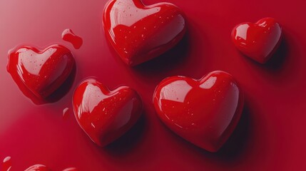 A Timeless Expression of Love: A Delicate Arrangement of Velvet Red Roses and Heart-Shaped Accents, Gracefully Cascading Against a Lush Crimson Background, Symbolizing Eternal Affection.