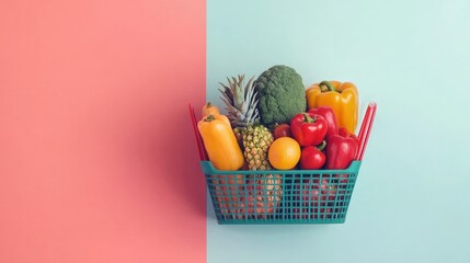A colorful shopping basket of fresh produce, isolated on a white background for a clean and minimalist look