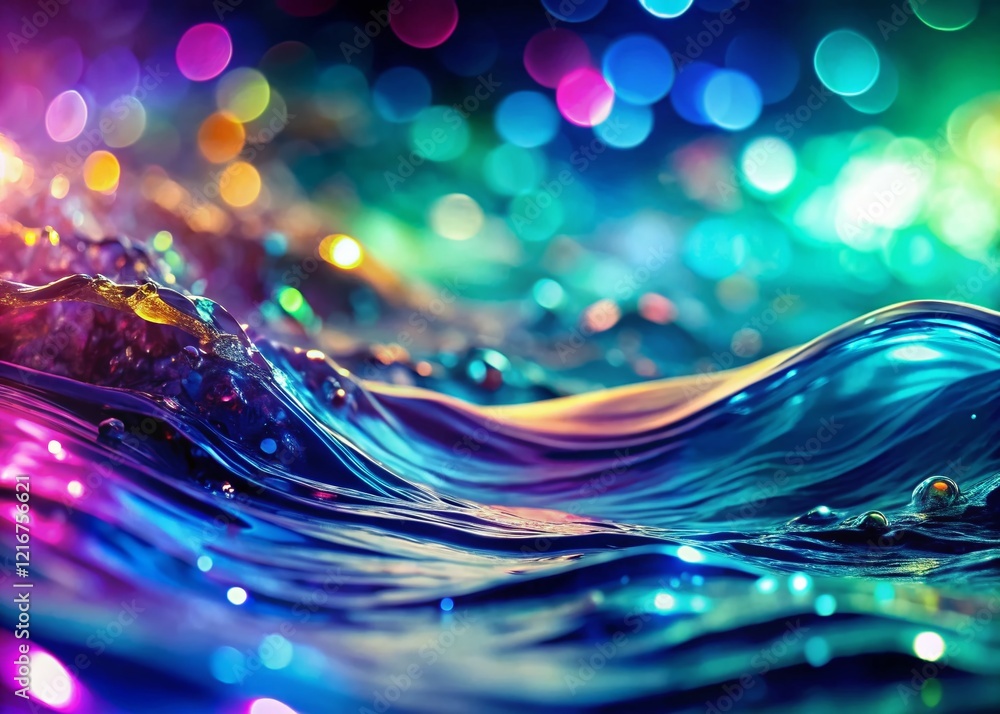 Poster abstract liquid color waves background with bokeh effect - vibrant swirls and soft focus