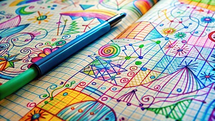 Abstract Math Formula Doodle Notebook, Educational Background, Back to School Concept,  Creative Handwritten Equation