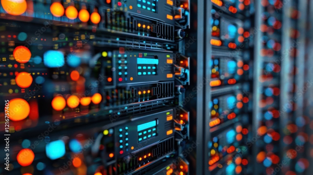 Aufkleber close-up of illuminated server racks in a data center showcasing technology and connectivity (2)
