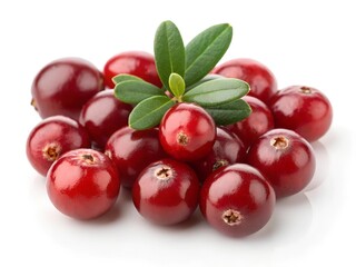 cranberry berries with leaves on a white isolated background